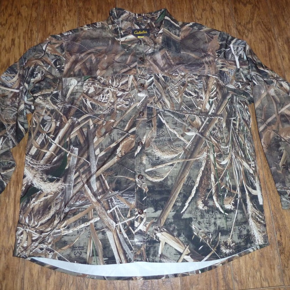 Cabelas Mens XXL Realtree Max 5 Camo Thick Flannel Button up Hunting Shirt